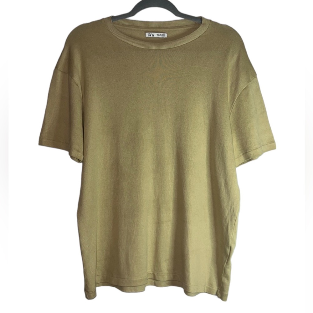 ZARA Mens Tan Short Sleeve Shirt, 100% Cotton, Size Large